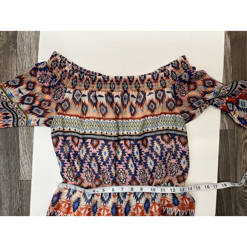 New York & Company Women Blouson Long Dress XS off shoulder  AZTEC PRINT - Picture 9 of 12